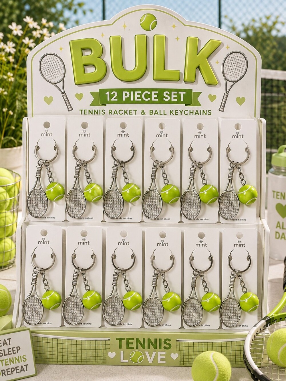 BULK Tennis Racket & Ball Keychains